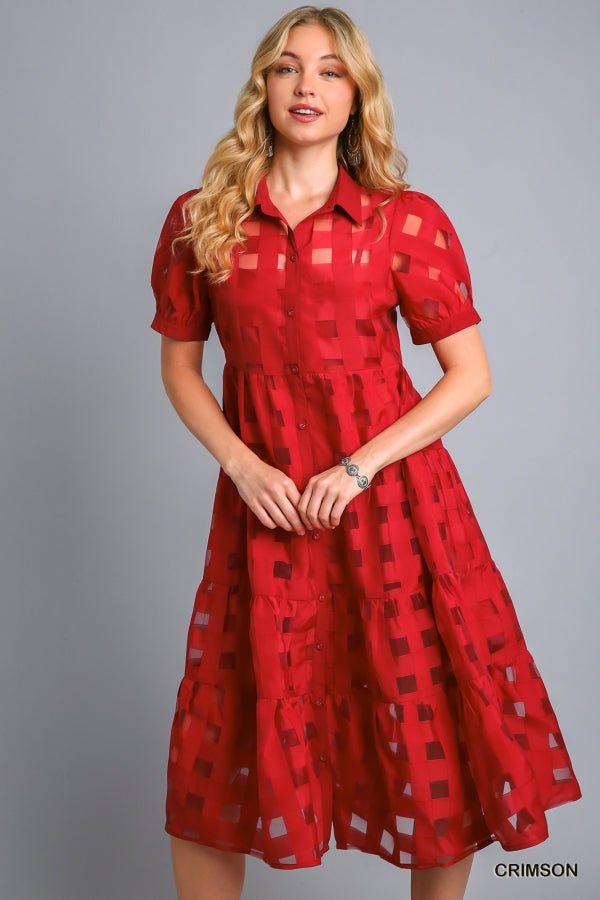 Red Windowpane Midi Dress