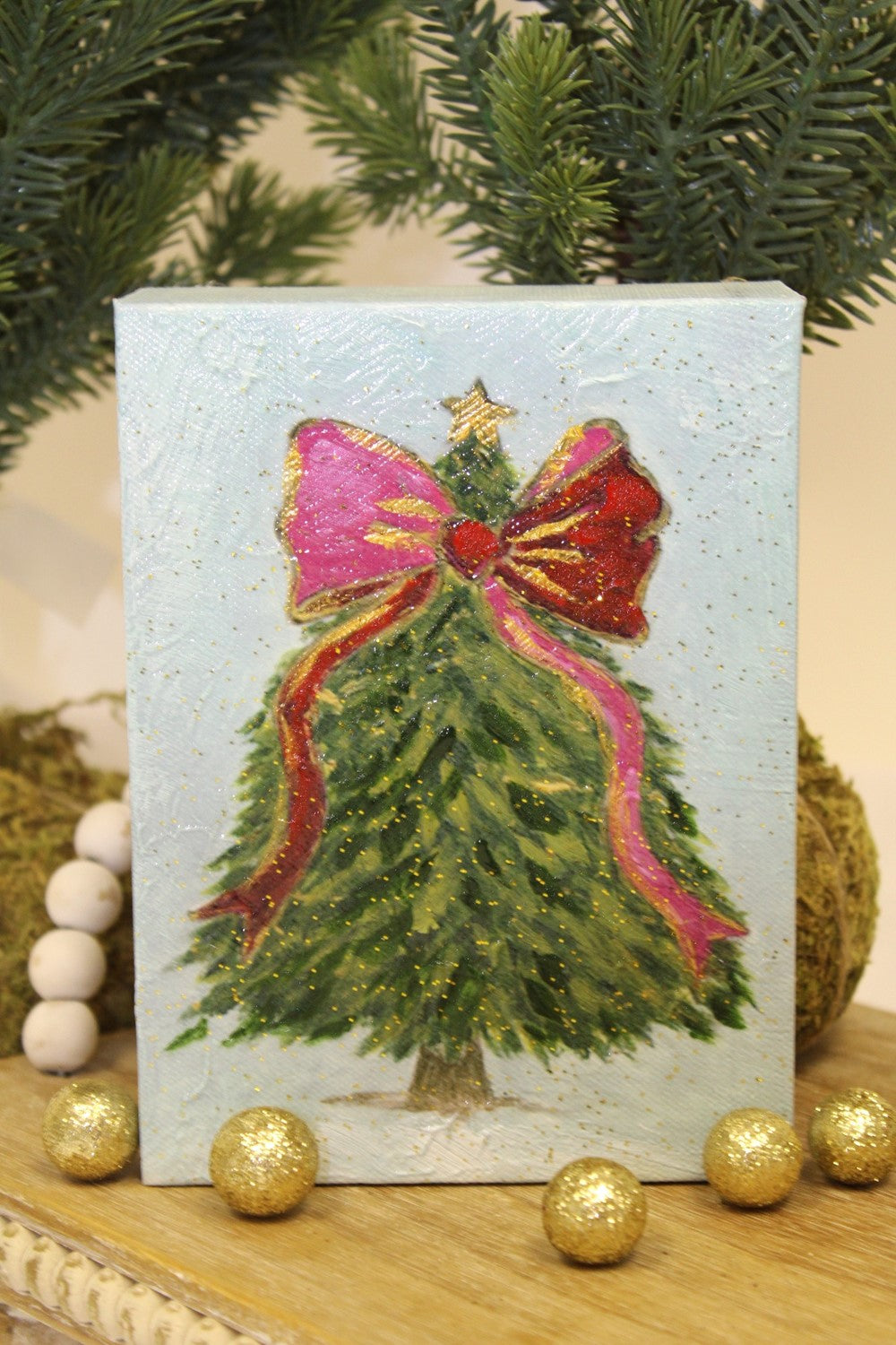 Pink Bow Christmas Tree Art Piece