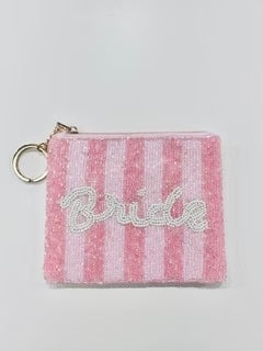 Bride Pink Stripe Beaded Pouch