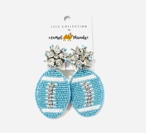 Light Blue Football Beaded Earrings