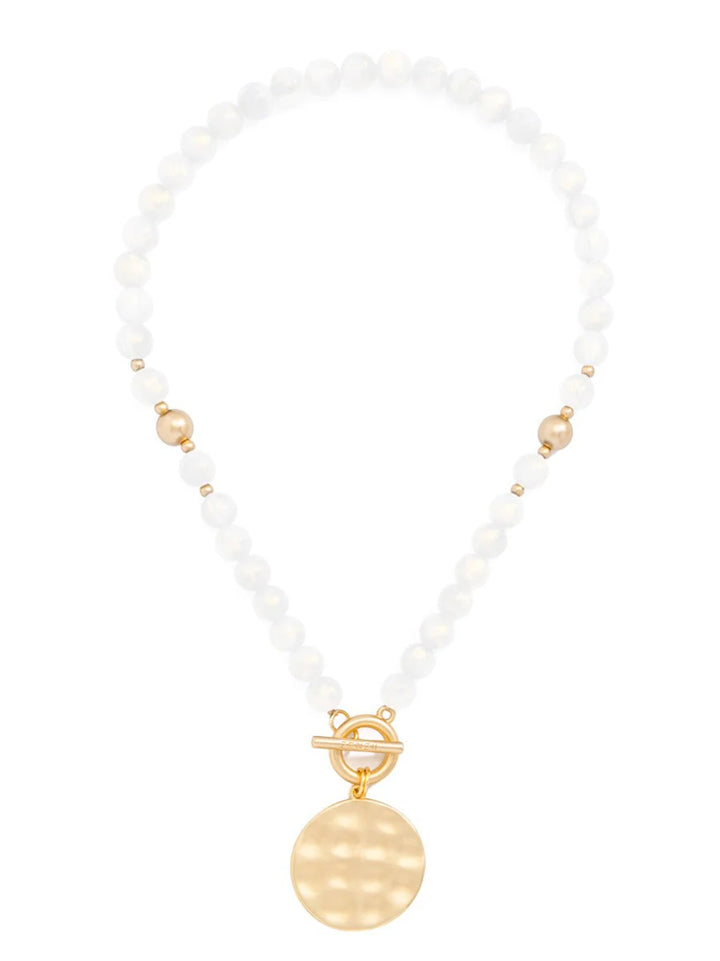 Iridescent White Bead Medallion Necklace