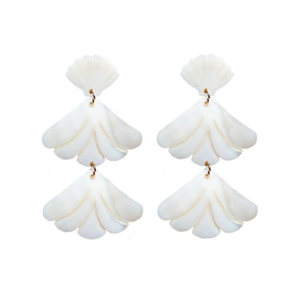 White Mermaid Shell Drop Earrings