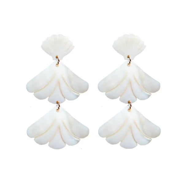 White Mermaid Shell Drop Earrings