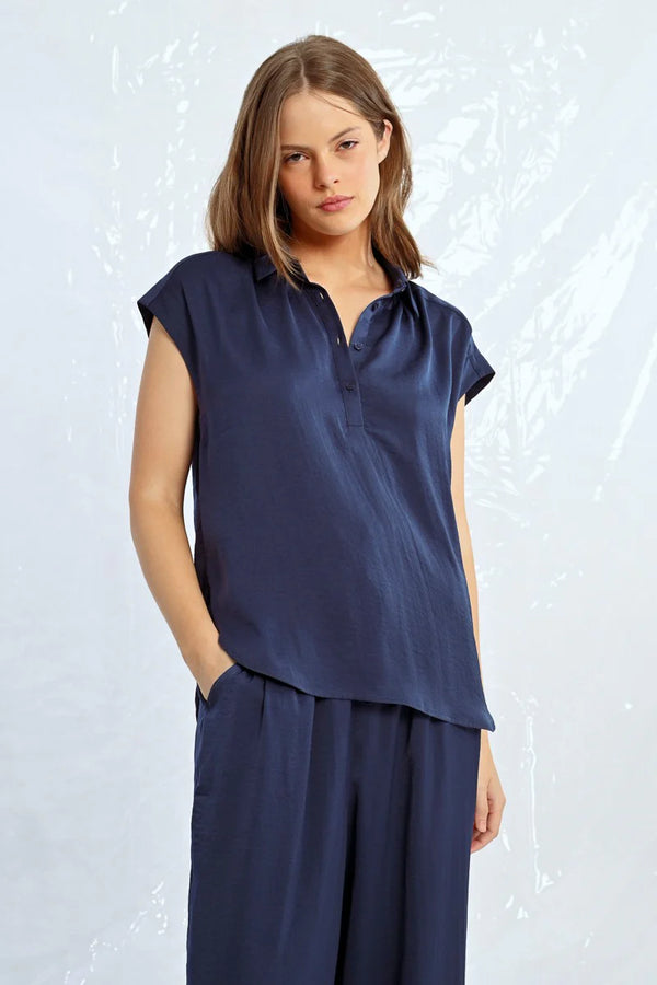 Emery Navy Top & Wide Pants Set