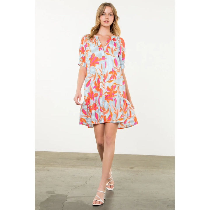 Alice Blue & Orange Floral Striped Dress