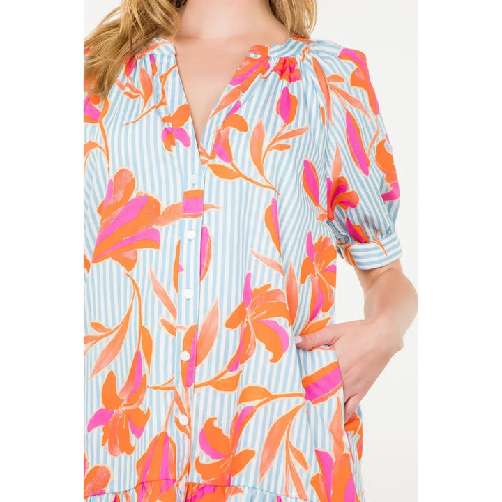 Alice Blue & Orange Floral Striped Dress