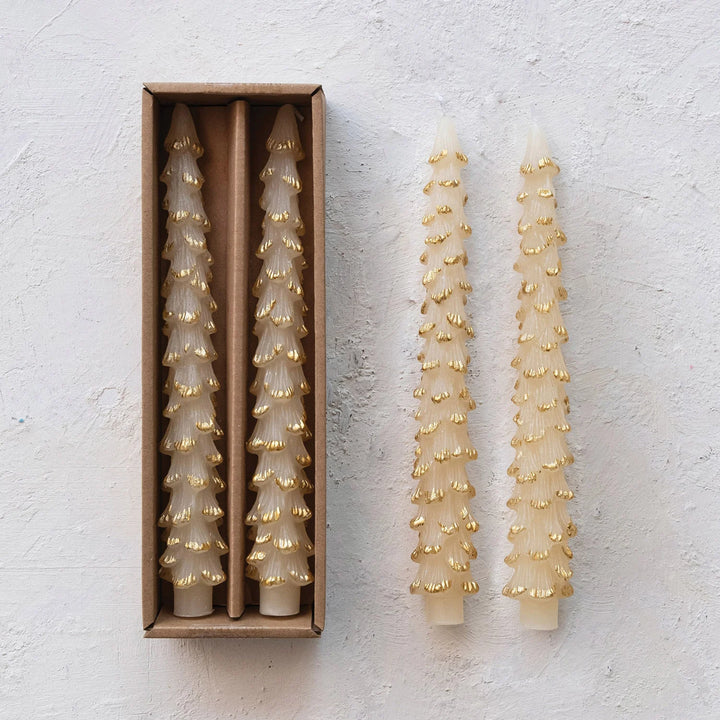 Eggnog Cream Tree Taper Candle Pair
