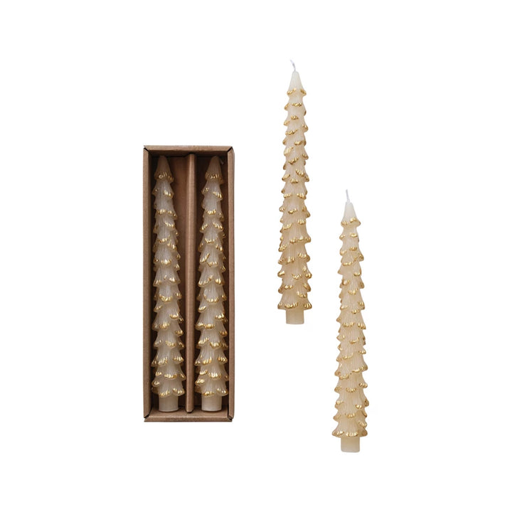 Eggnog Cream Tree Taper Candle Pair