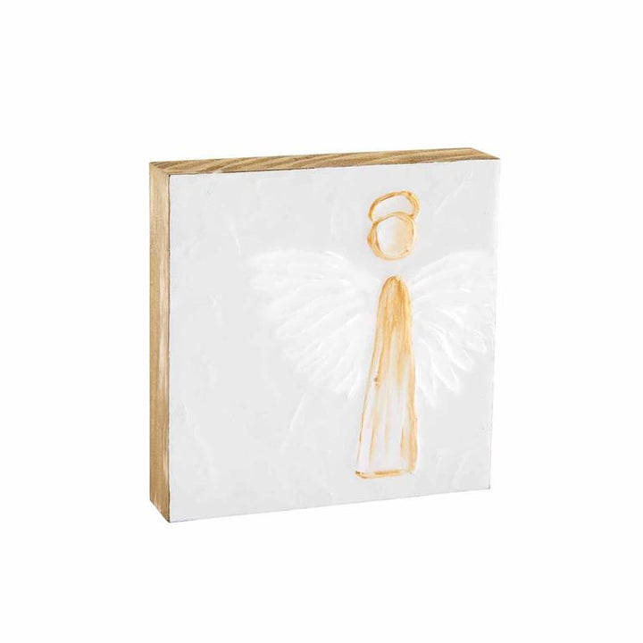 Large Gold Angel Wood Block Art