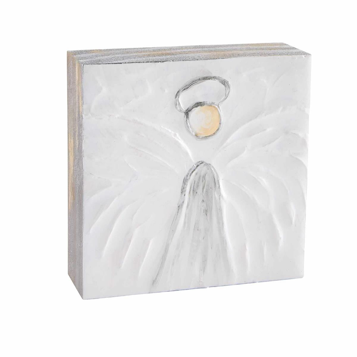 Small Silver Angel Wood Block Art