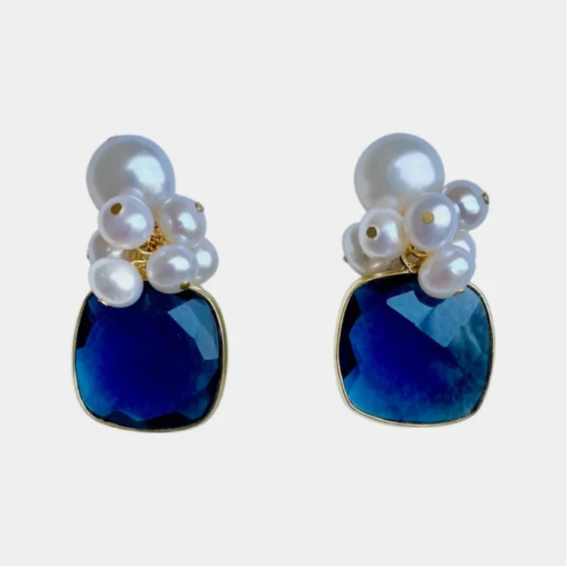 Reese Pearl Cluster with Stone Earrings