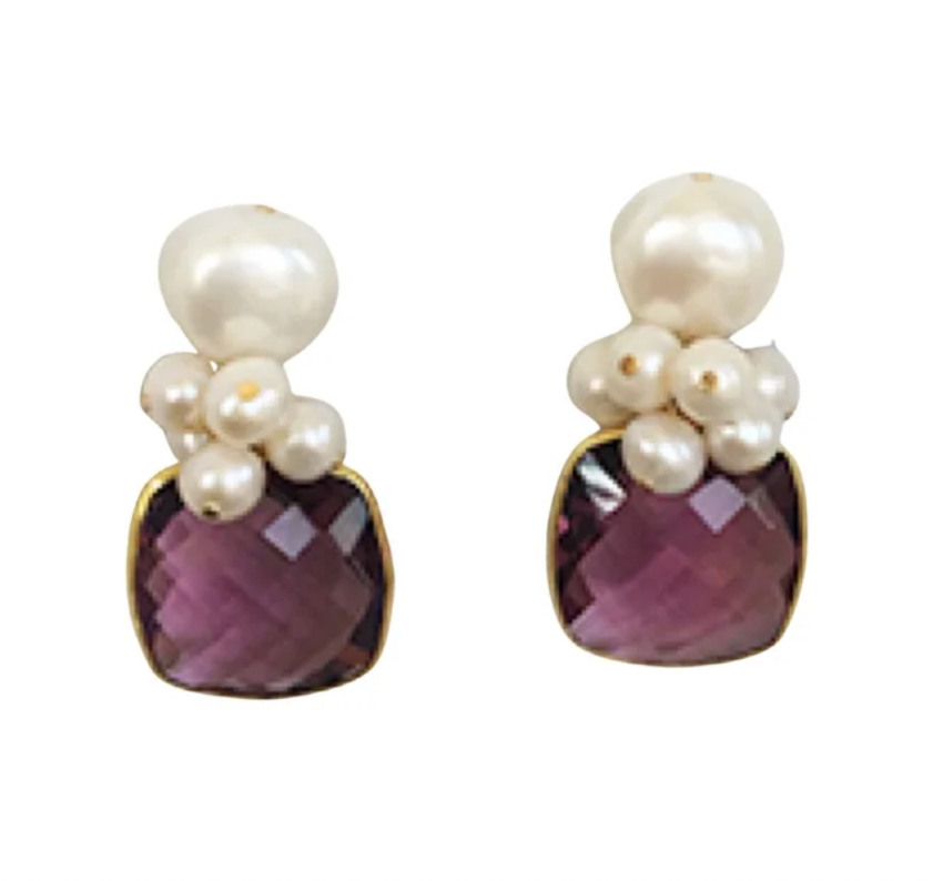 Reese Pearl Cluster with Stone Earrings