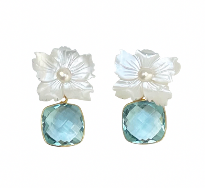 Aster Mother of Pearl Flower & Gemstone Earrings