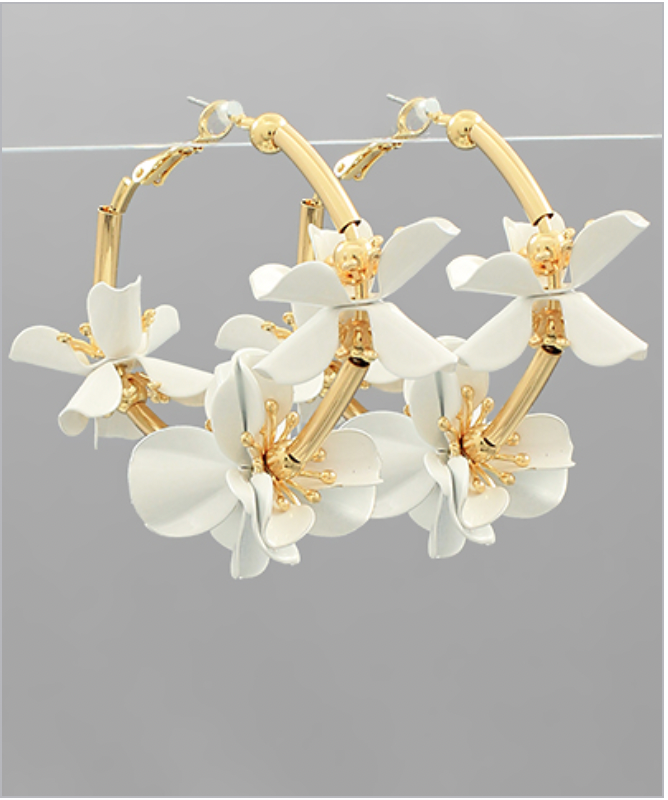 Large Flowers on Gold Hoops