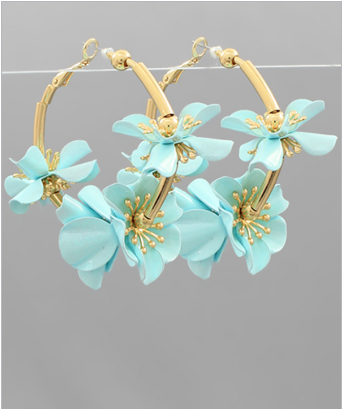 Large Flowers on Gold Hoops