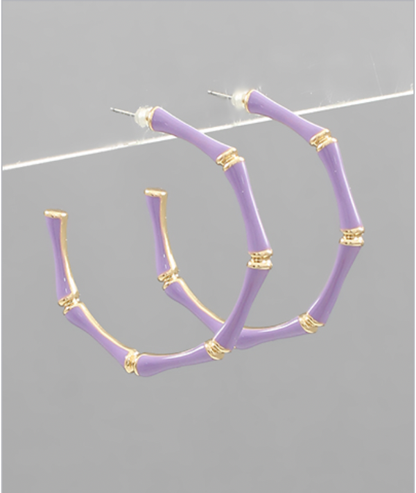 Enamel & Gold Bamboo Hoops