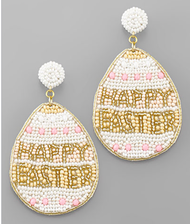 Happy Easter Egg Beaded Earrings