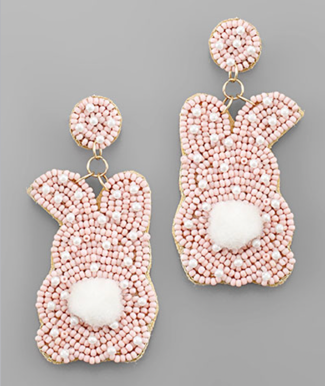 Pink Bunny with Tails Beaded Earrings
