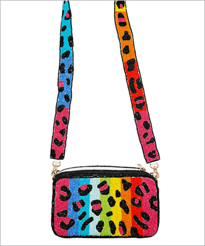 Multicolor Leopard Beaded Crossbody Bag