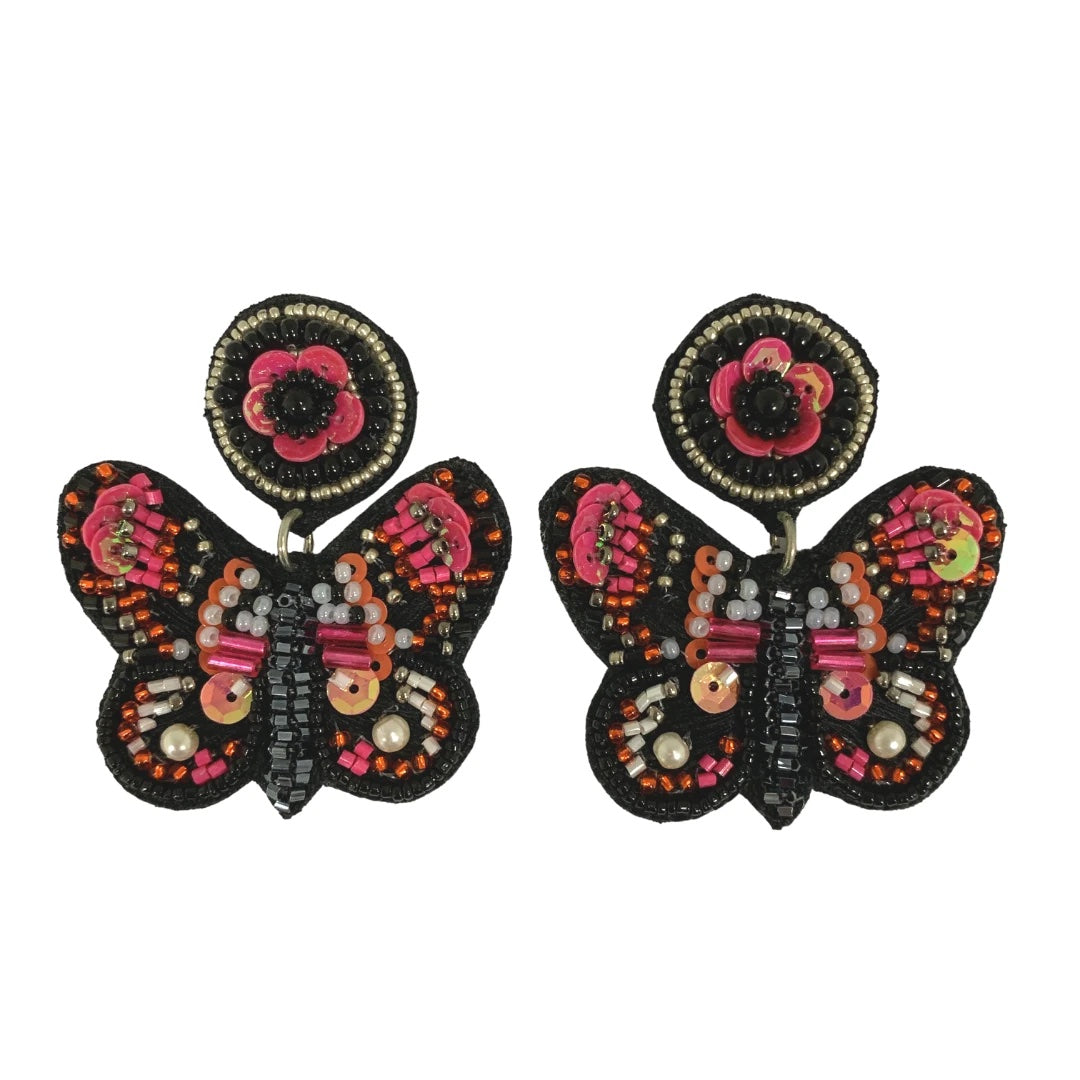 Allie Beads Pink Butterfly Earrings