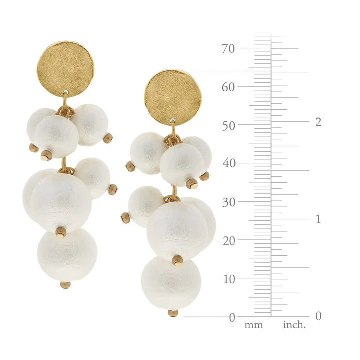 Gold Multi Cotton Pearl Cluster Earrings