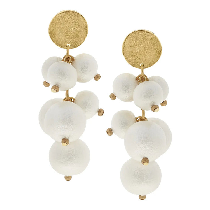 Gold Multi Cotton Pearl Cluster Earrings