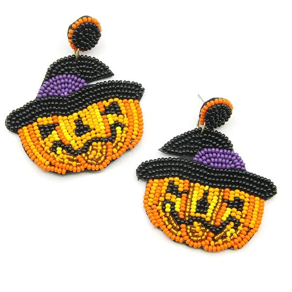 Pumpkin Witch Beaded Earrings