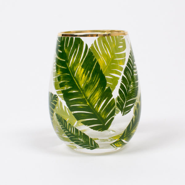 Single Stemless Wine Glass Palm Leaves